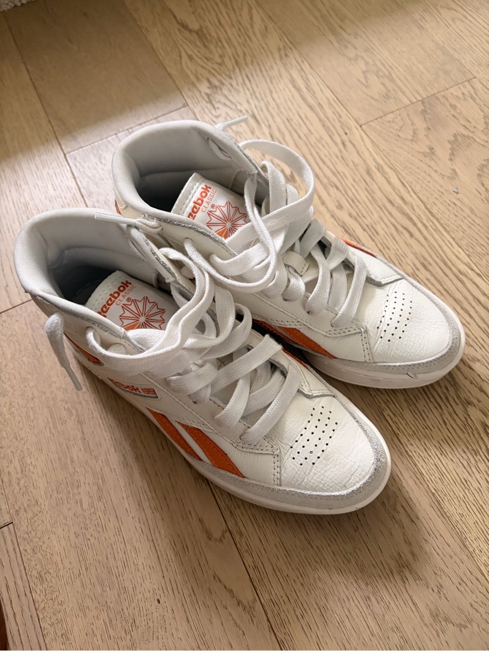 Reebok Kids White and Orange High-Top Sneakers